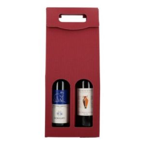 Draagkarton 2 flessen wijn voor cadeau in Bordeaux rode kleur